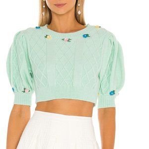FOR LOVE & LEMONS SUTTON SHORT SLEEVE CROP SWEATER IN LT GREEN